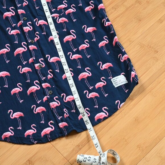 Men's Adam Levine Flamingo Print on Navy Button Down Short Sleeve Size M Unisex - Picture 13 of 15